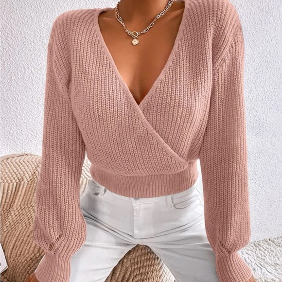 Luxe surplice neck knit sweater - Picture 1 of 16